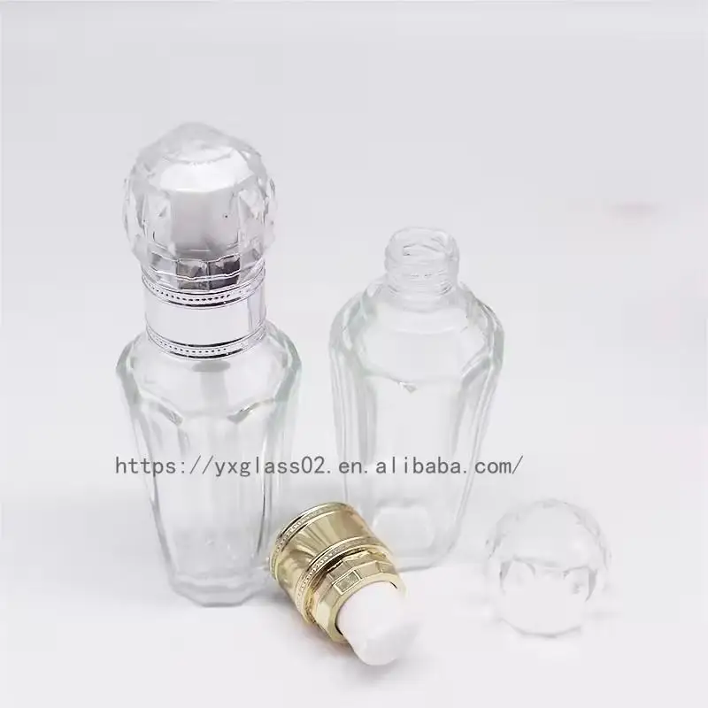 Factory Luxury cosmetic liquid-diamond shape foundation glass bottle make up container with squeeze pump 30ml50ml manufacture