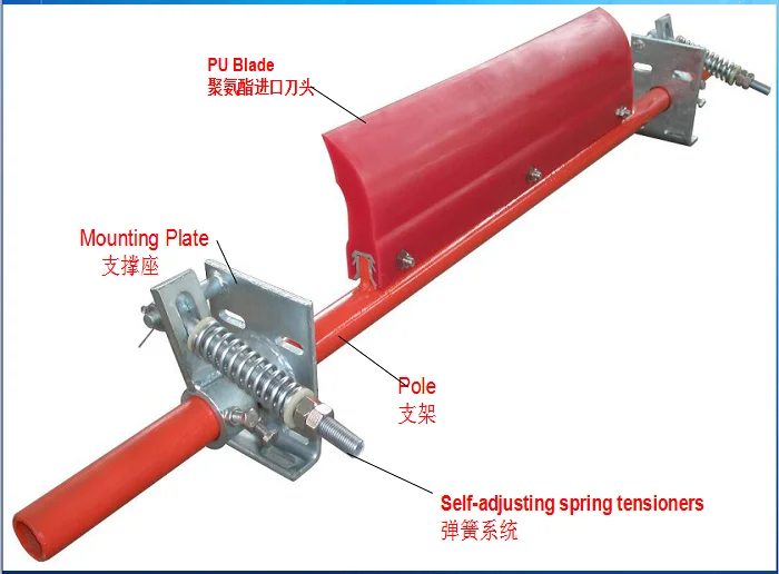 182mm height conveyor roller belt cleaner with polyurethane scraper