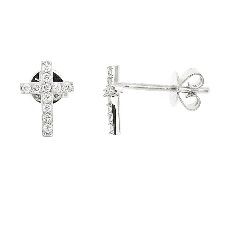 High Quality Jewellery Valentines 18K White Gold 18K Rose Gold 18K Yellow Gold Real Diamond Cross Studs Earrings For Wife