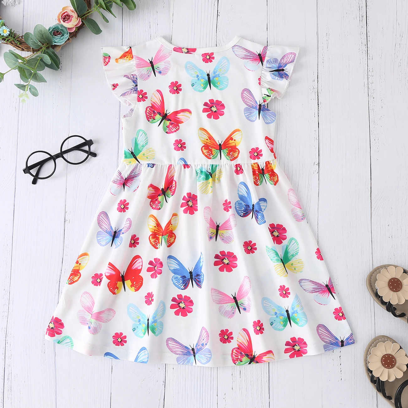 New Summer Dress Baby Girl Clothes Butterfly Flower Print Casual Picnic ...