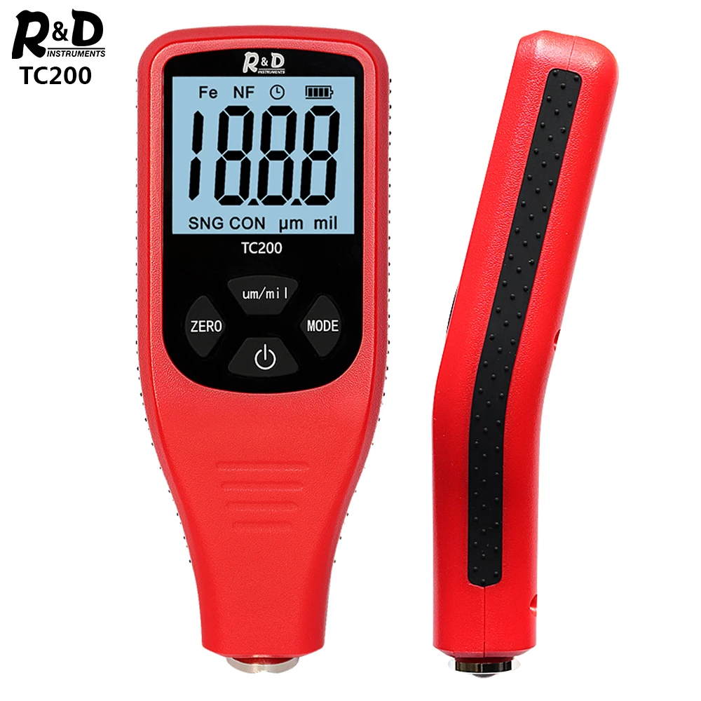 
TC200 red Coating Thickness Gauge 0.1 micron/0-1500 Car Paint Film Thickness Tester Measuring FE/NFE Russian Manual Paint Tool 