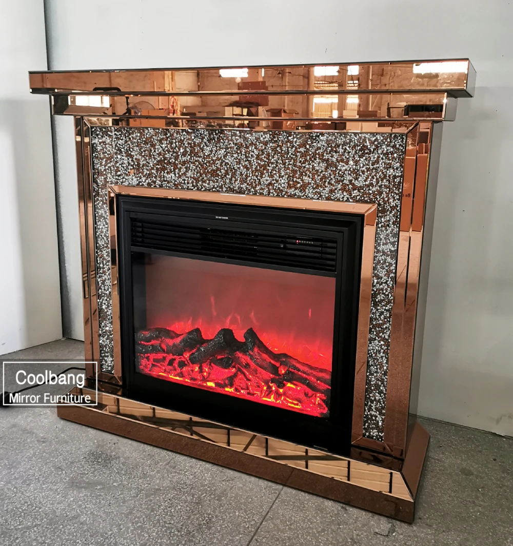 Modern Design And Hot Sales Diamond Crushed Mirrored Fireplace