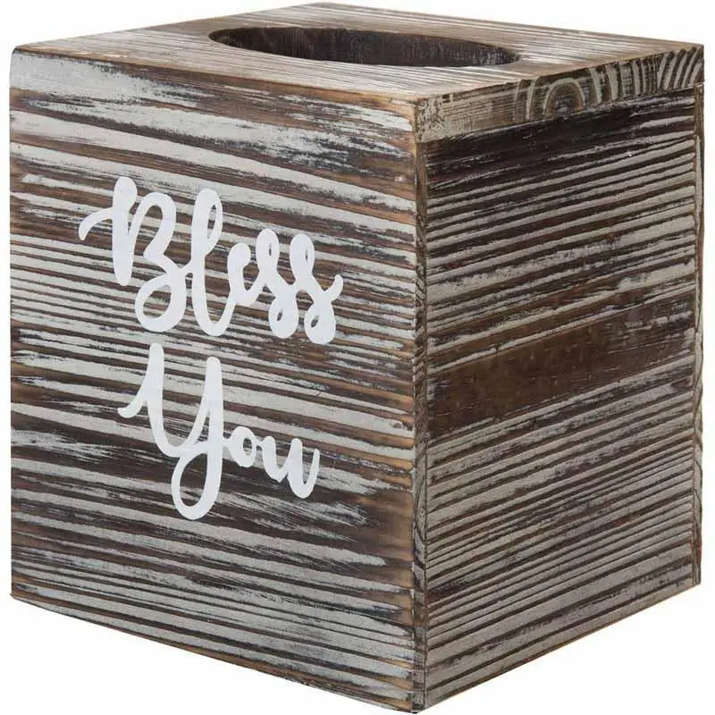 Washed Solid Wood Tissue Dispenser Bath Decor With Bless You Design And ...