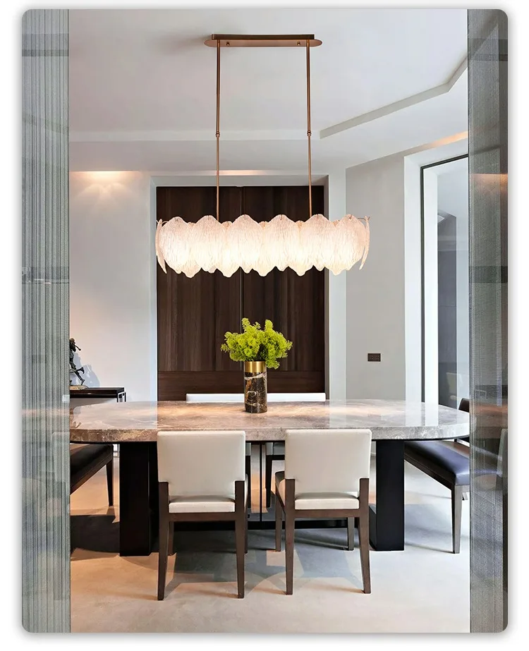 Ripple Leaf Feather Crystal Glass Chandelier for Home Hotel Villa Kitchen Living Room