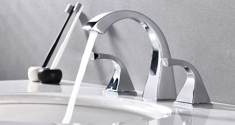 Luxury Two Handle Widespread Brass Cloakroom Basin Mixer Sink Faucet