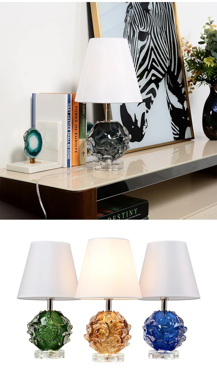Interior Decorative Handblown Dark Smoky Green Sphere Glass Table Lamp Home For Decor Living Room