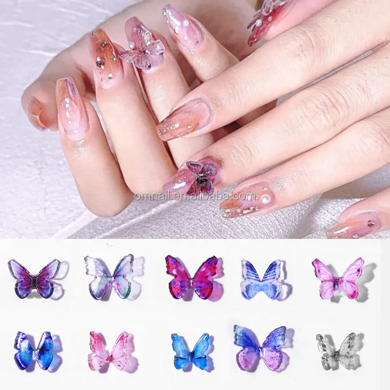 Misscheering 3d Diy Resin Butterfly 2pc/pack Plastic Charms Nail Art ...