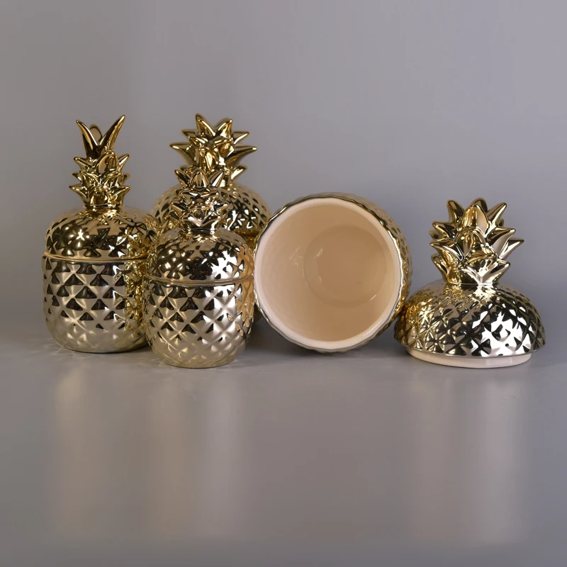 Gold Pineapple Ceramic Candle Jar