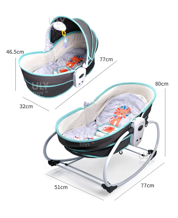 Baby Rocker Chair Infant to Toddler Little Boy Girl Activity Center 5 in 1 Rocking Bassinet Seat Bed for Babies Green Portable Baby Music Swing Cradle with Canopy Hanging Toys 