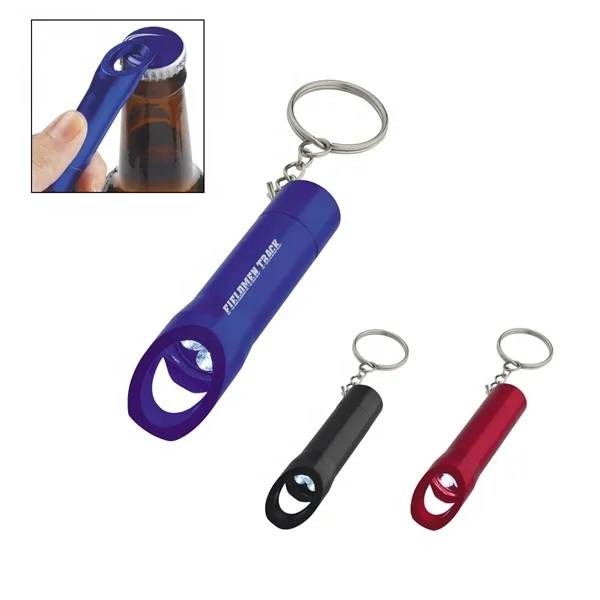 Metal Aluminum Mini 3 LED Flashlight Beer Bottle Opener Key Chain with A Ring to Hold the Keys