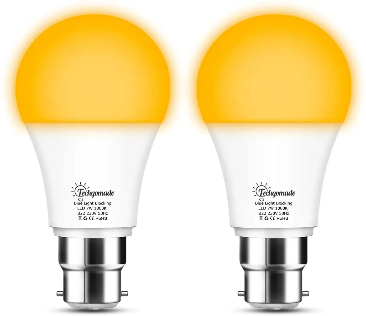 7W Amber Yellow White Light Lamp E26 E27 B22 Blue Light Blocking LED Yellow Bug Light Eye Protection Bulb for Reading