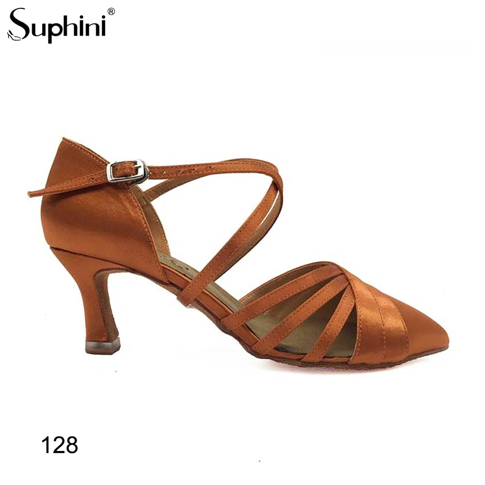 Latin Shoes Ballroom Standard Closed Toe Tan Color Satin Dance Shoes