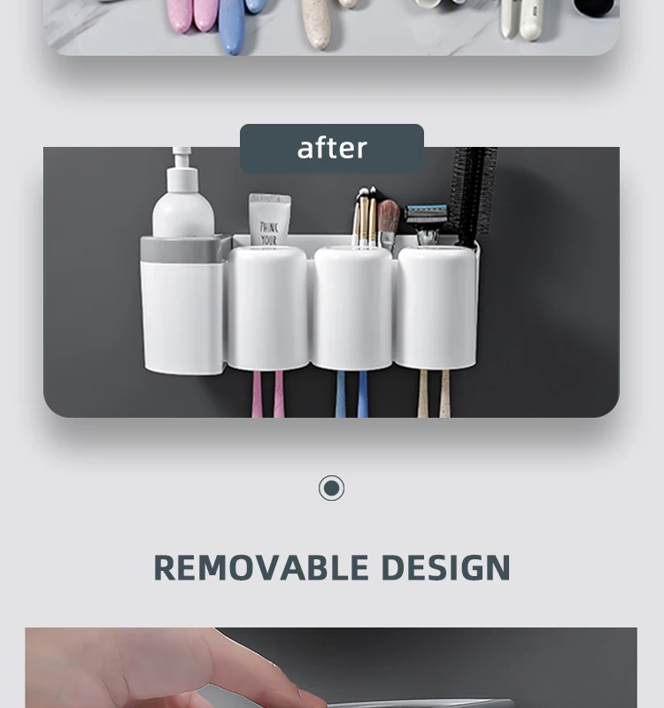 bathroom accessories plastic ABS toothbrush wall  holder  home organization toothpaste dispenser  with suction 3 cups  toilet