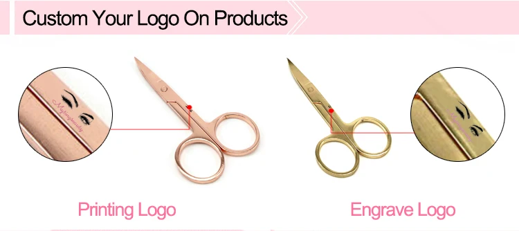 Muting Make Your Brand Eyelashes Scissors Stainless Steel Mini Eyebrow Scissors With Custom Logo Packaging 
