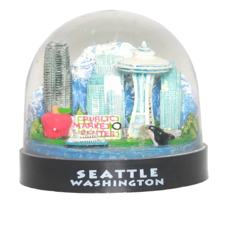 Seattle City Sculpture Plastic Resin Souvenirs Snow Globe City Building