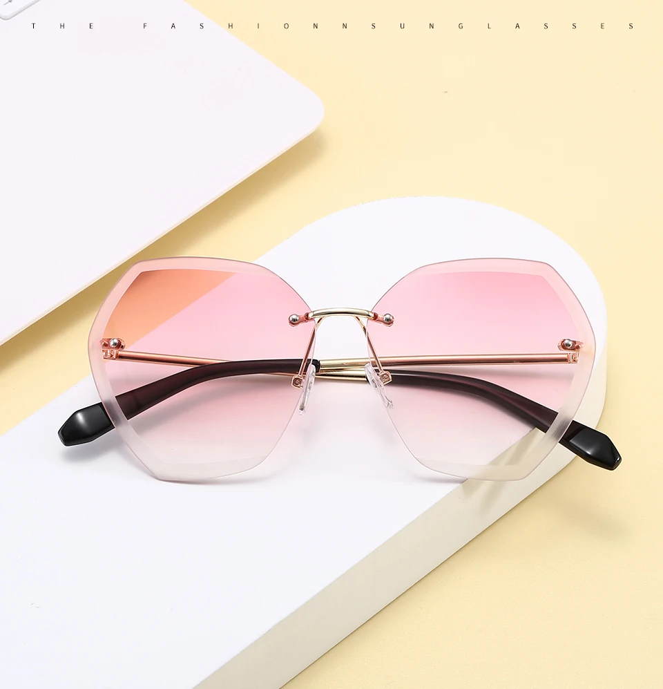 204101 Superhot Eyewear 2020 UV400 Oversized Shades Sun glasses Women Female Lady Rimless Sunglass