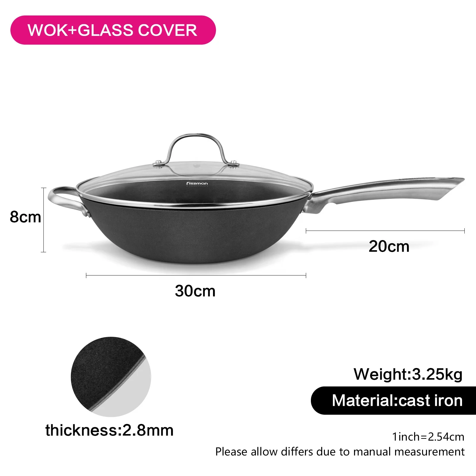 Fissman Cast Iron Wok Iron Woks Deep Frying Pan Cookware With Glass