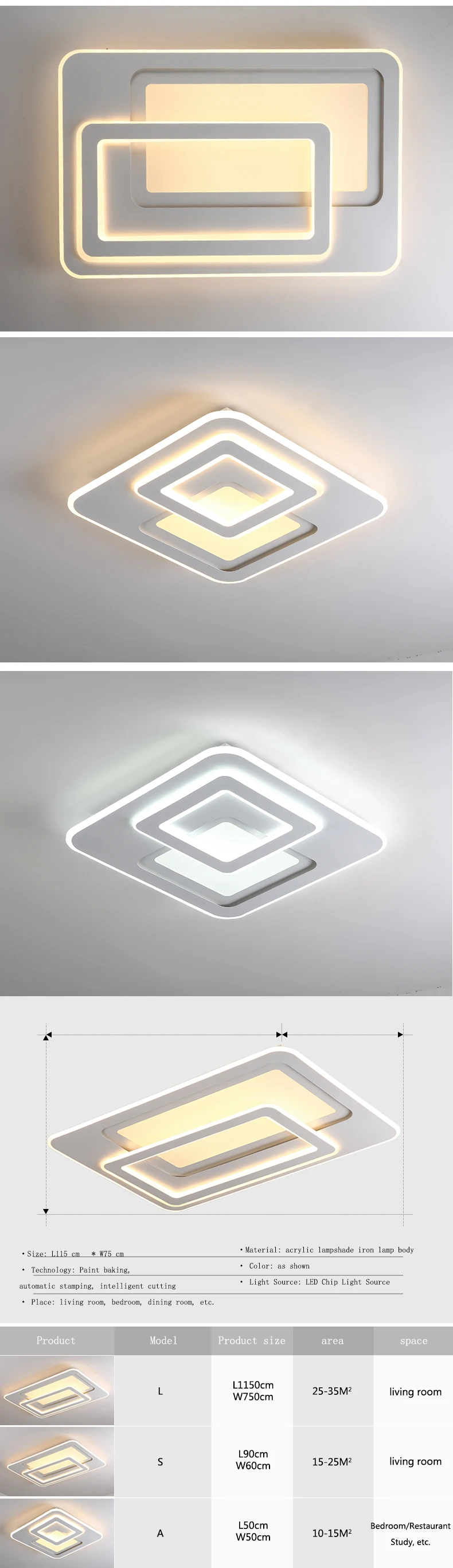 Acrylic Modern LED Ceiling Light Living Room Bedroom Square Lights