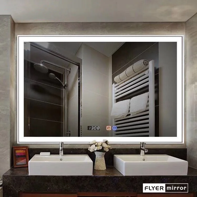 Fancy Led Backlit Glass Bathroom Mirror with lights around the edge