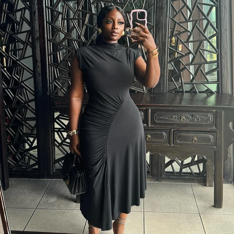tight casual midi dress Dyegold Womens Bodycon Dresses Sexy Side Drawstring Slit Ruched Summer Club  Party Midi Dress Casual Sleeveless Tight Dress