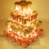 4 Tier Square Acrylic Cupcake Stand Clear Cake Dessert Display with LED String Lights Wedding Party Tree Tower