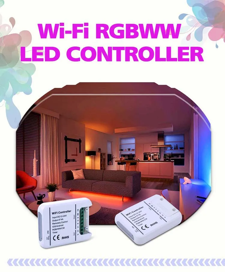 Smartphone APP Control Amazon Alexa DC12V 24V Box Music Wifi Timer RGB+CCT WIFI RGBWW RGBCW LED Controller For RGB CCT Strip