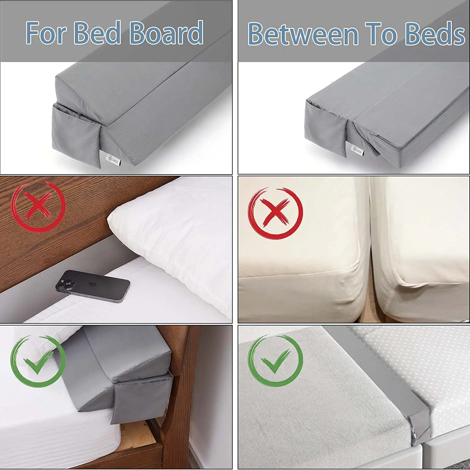 Adjustable Bed Headboard Wedge Pillow Bed Gap Filler For Mattress And