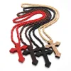 4 Colors Available Wooden Cross Necklace Religious Christian Wood Bead Cross Rosary Necklace