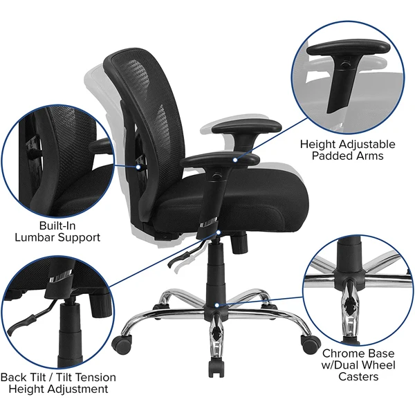 Adjustable Height Black Mesh Swivel Office Chair with Wheels
