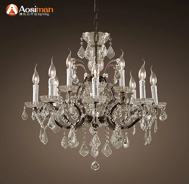Rococo Iron & Clear Crystal Round Chandelier Lustre Lighting Fixture