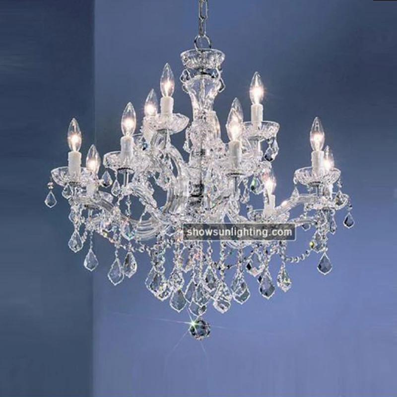 Classic Elegant Crystal Candle Chandelier 12 Lights Pendant Ceiling Fixture Lamp