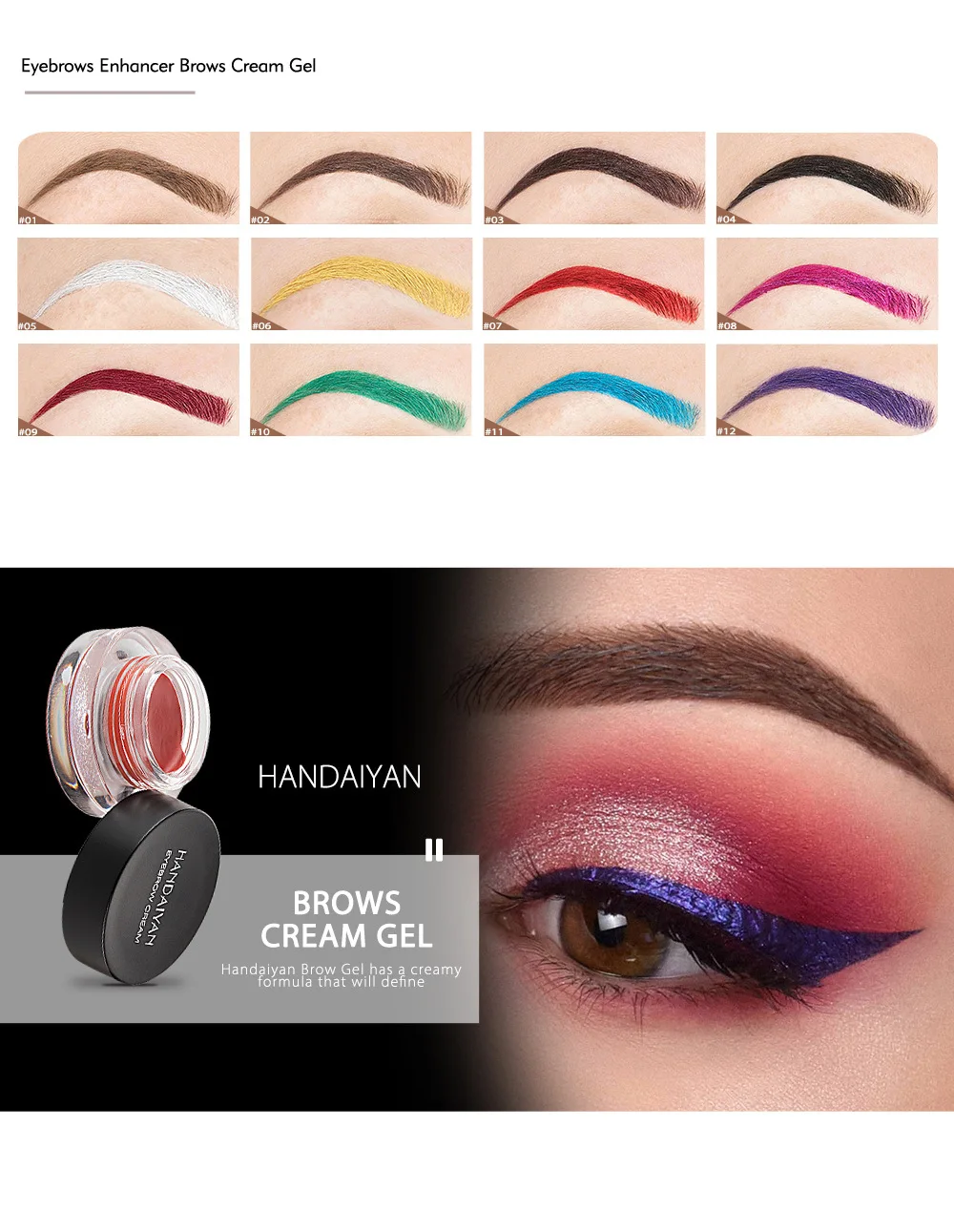 12 Color Oem Using Before Brow Tatoo Colorful Brow Waterproof Tint Dyed