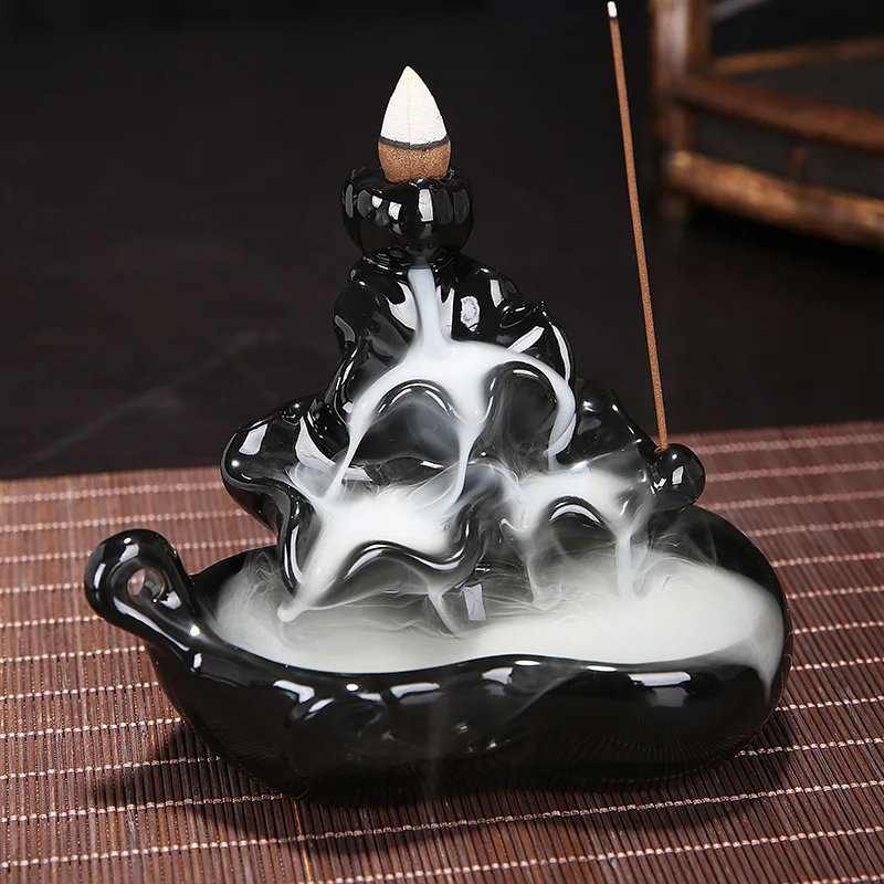 Ywbeyond home decor Ceramic crafts door gifts Moutain Back flow incense burner ceramic censer smoke backflow incense cone holder