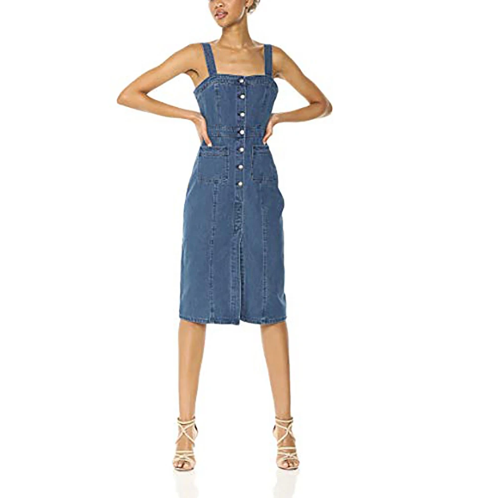 Fashion Denim Women Mid Knee Length Jean Overall Dress For Ladies - Buy ...