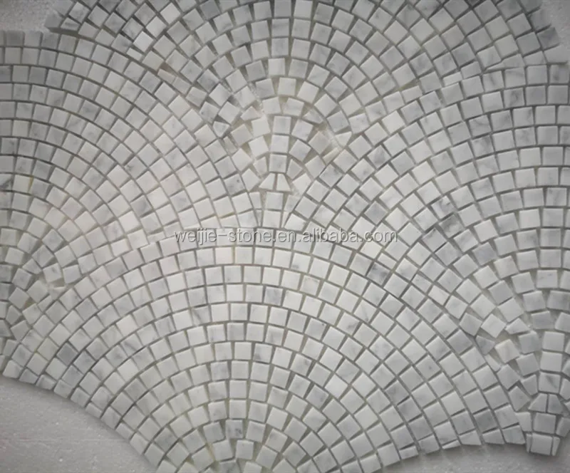 Carrara White Marble Fish Scale Scallop Fan Pattern Mini Mosaic Tile ...