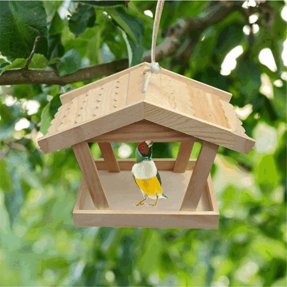 Durable fine workmanship natural solid wood hanging factory wholesale mountain lodge wood bird feeder