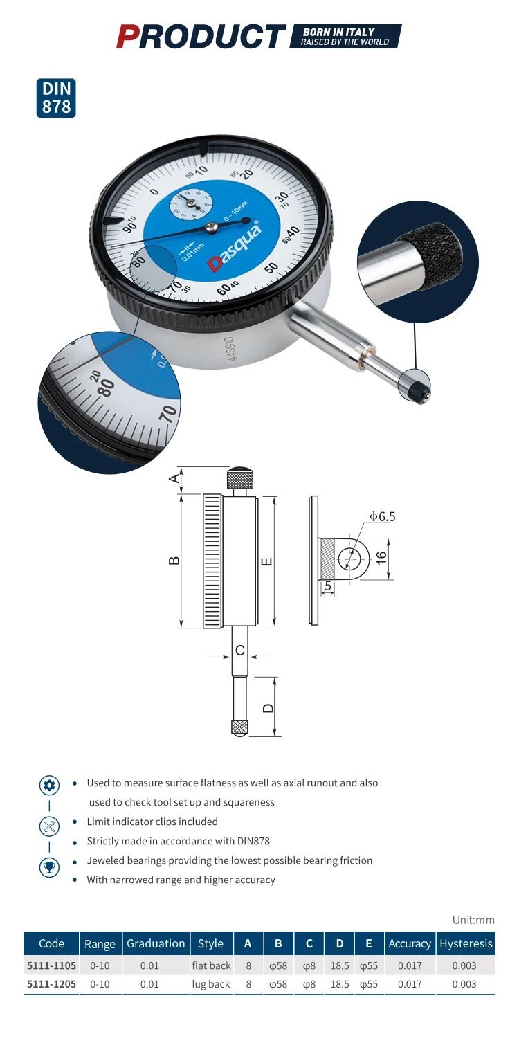Dasqua Narrowed Range Dial Indicator 010mm With Calibration
