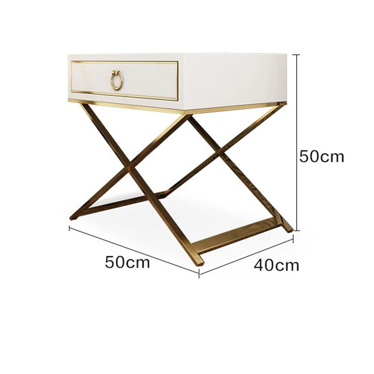 Luxury White X Stainless Steel Leg Mirrored Nightstand Set,Nightstand