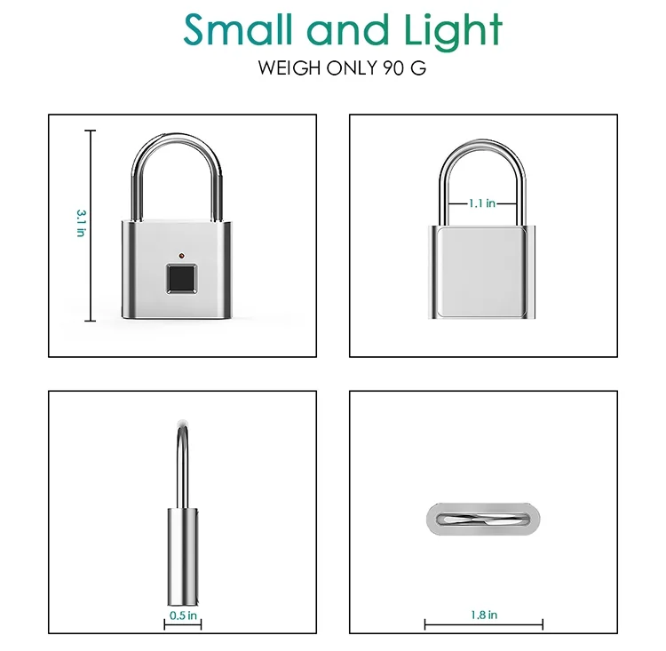 批发价 USB 充电小型指纹锁 廉价智能锁 电子保险箱挂锁 用于箱子、包、背包、行李箱