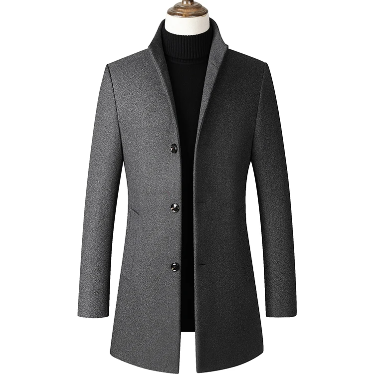 

Men's Wool Coat Winter Trench Coat Business Jacket Blend Peacoat Black Gray Color, Black, gray, navy, winered