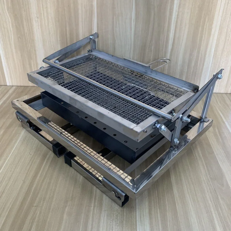 New stainless steel barbecue grill portable folding grill for outdoor camping grilling meat and fish rotating household BBQ rack details