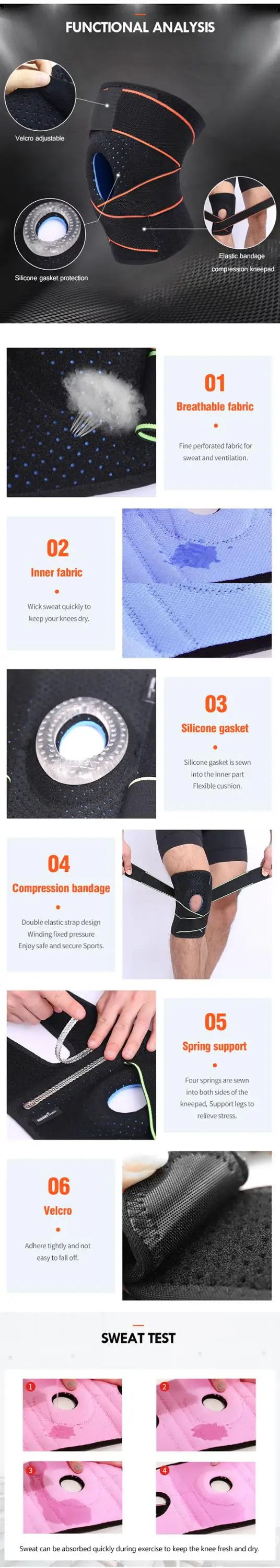 Enerup Wholesale Knee Leg Pad Belt Pad/Knee For Running Sport Work Knee Joint Support Spring Neoprene Orthosis