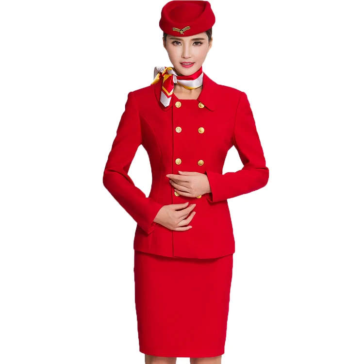 Custom Best Quality Cabin Crew Uniform Red Flight Attendant Uniform ...