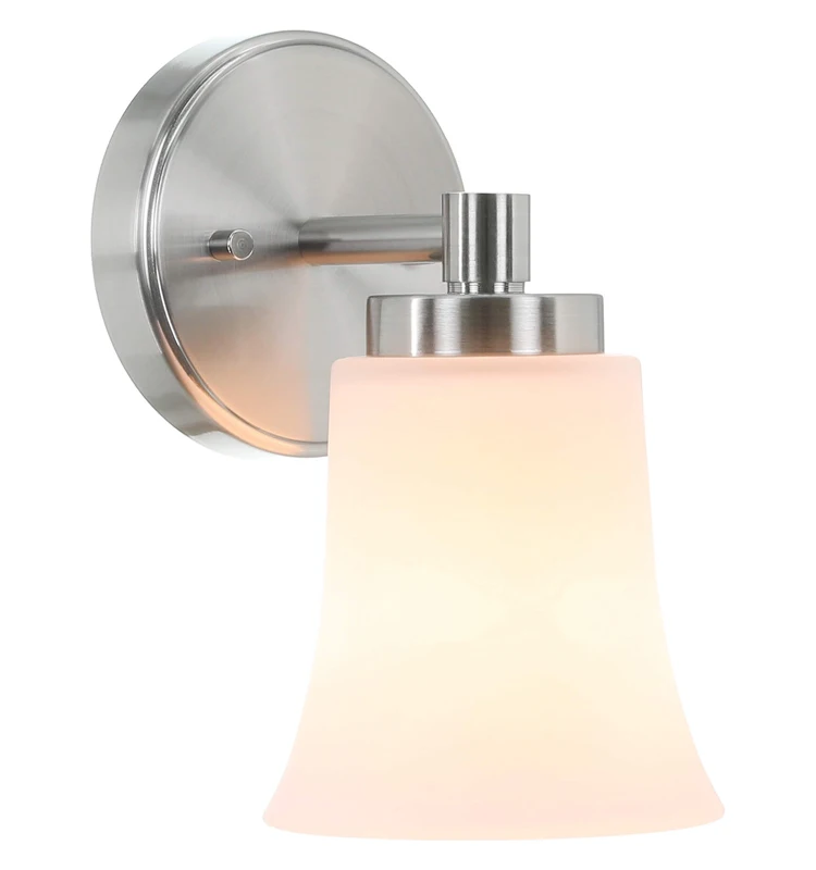 1 Light Transitional Brushed Nickel Wall Light, Glass Sconces Wall Lamp Modern Bathroom Vantiy Light