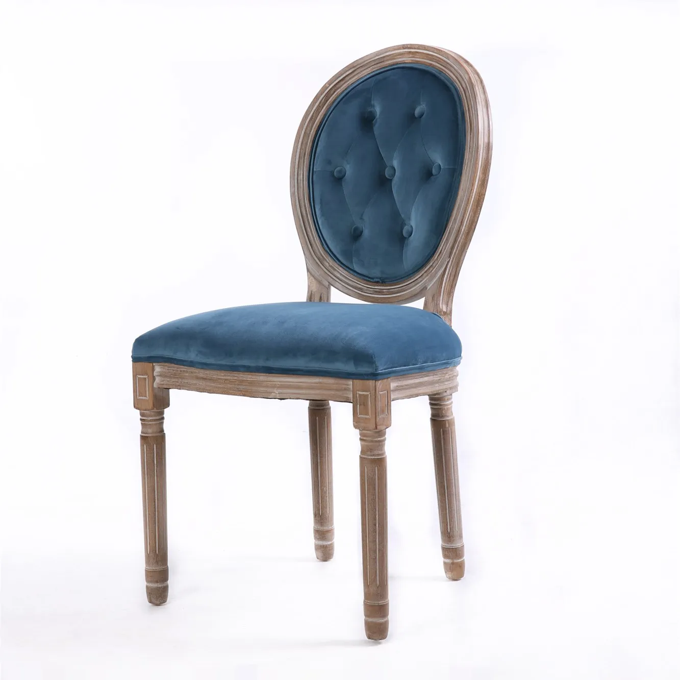 Fashion Simple Atmosphere blue velvet midcentury wood dining chair velvet modern round back dining chairs