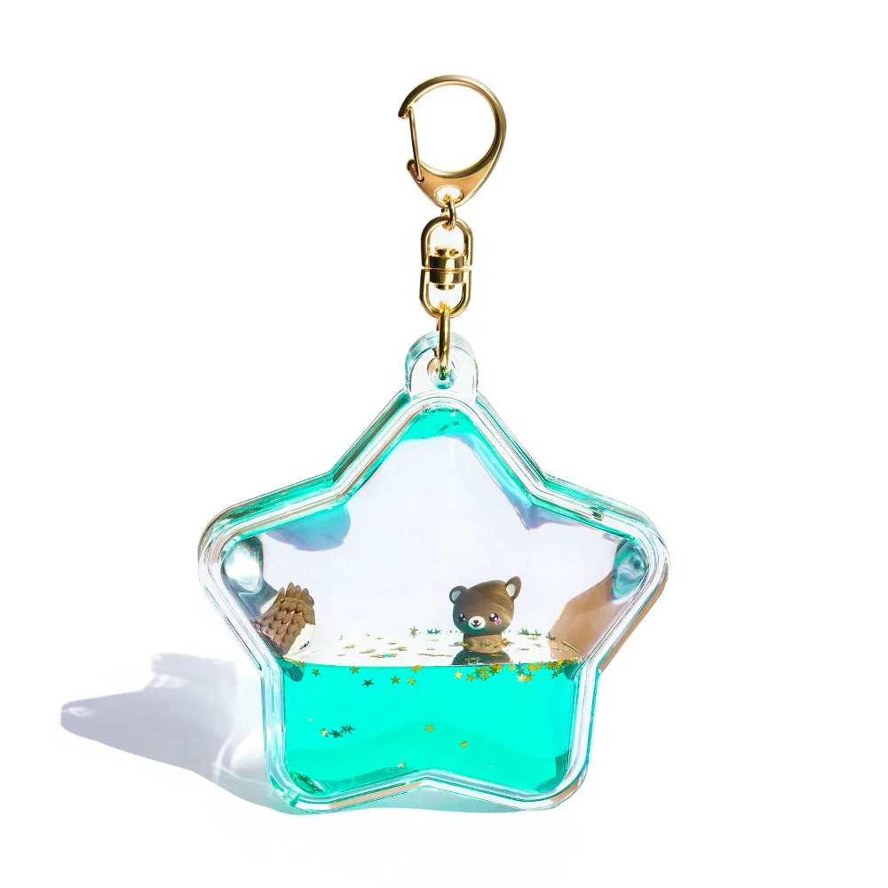Acrylic Liquid Star Keychain with Custom Logo - Floating Glitter