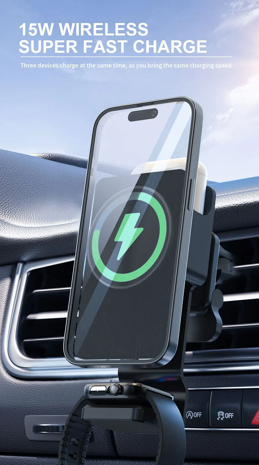 Newest Design 3 In 1 Car Wireless Charger Phone Holder Amazon Hot Sale ...