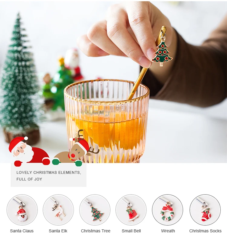 Custom Christmas Gift Cute Souvenir Mixing Stainless Steel Tea Coffee Gold Spoon Set