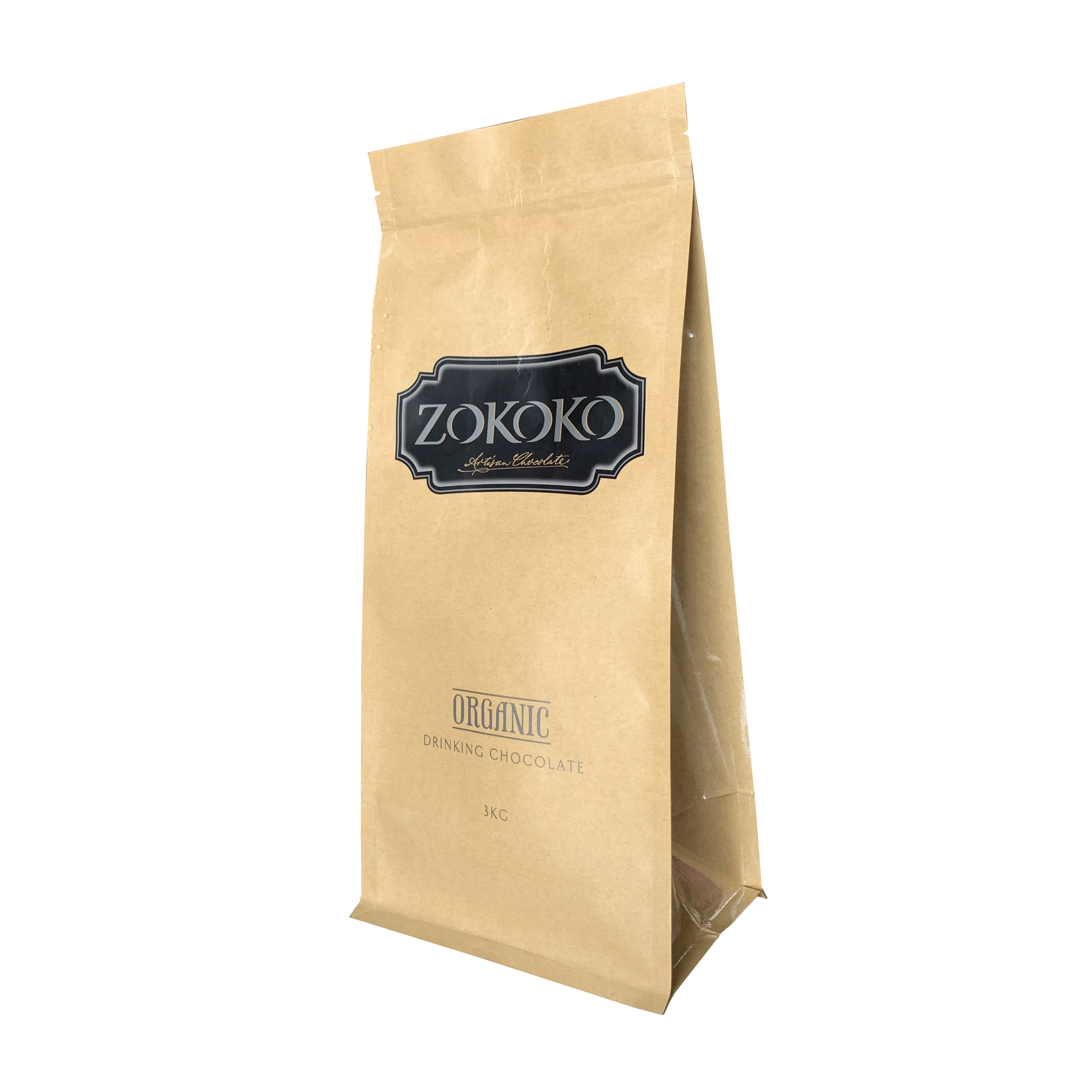 Eco Friendly Kraft Paper Mylar Zipper Smell Proof Cafe Valve Coffee