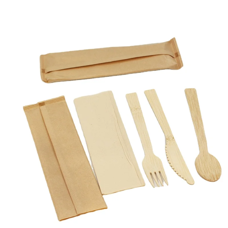 organic sustainable bamboo disposable cutlery with napkin - buy